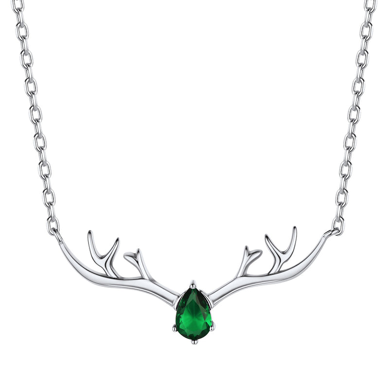 925 Sterling Silver Birthstone Deer Antler Necklace for