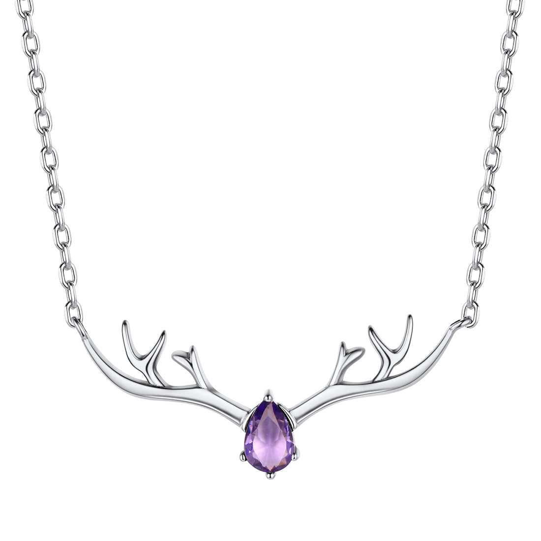 925 Sterling Silver Birthstone Deer Antler Necklace for