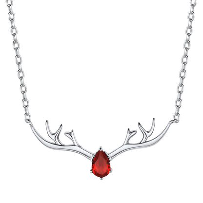 925 Sterling Silver Birthstone Deer Antler Necklace for