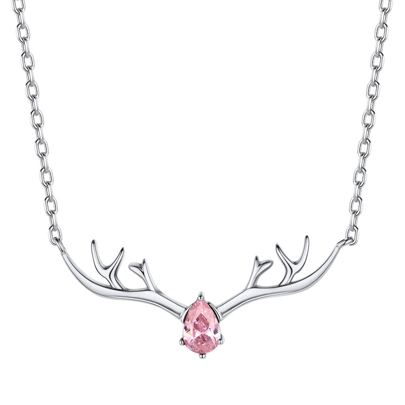 925 Sterling Silver Birthstone Deer Antler Necklace for