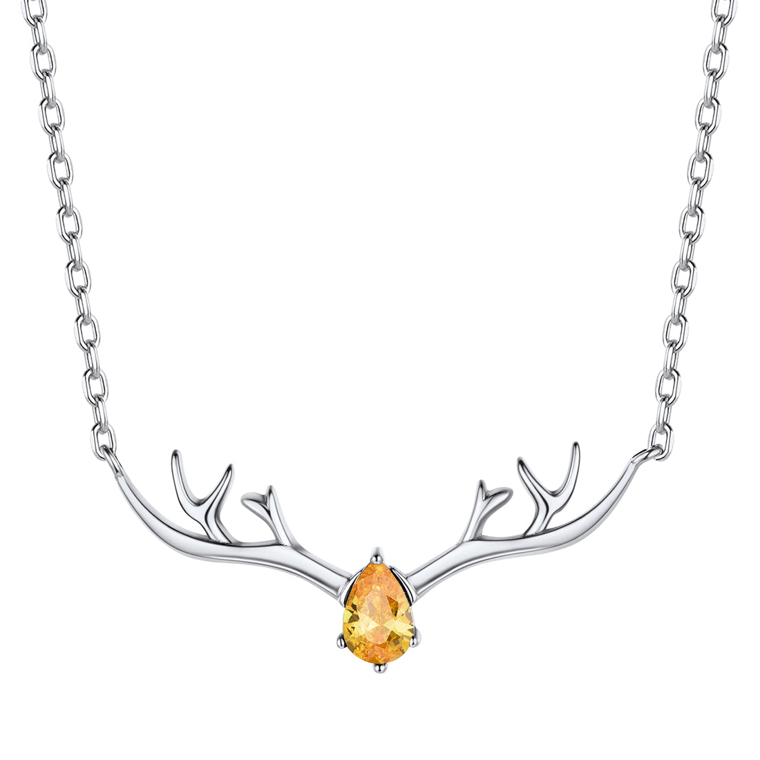 925 Sterling Silver Birthstone Deer Antler Necklace for