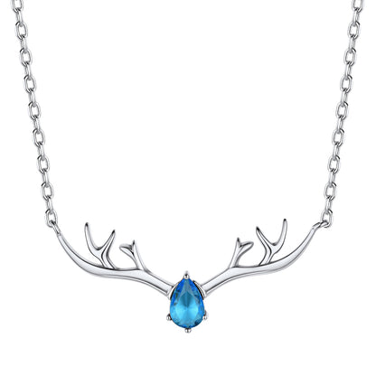 925 Sterling Silver Birthstone Deer Antler Necklace for