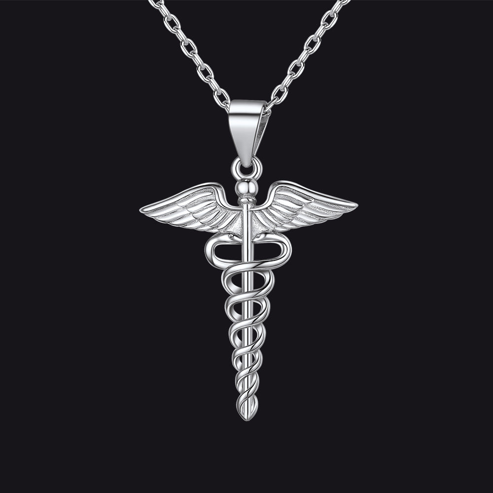 925 Sterling Silver Caduceus Necklace for Healthcare Professionals, Travelers