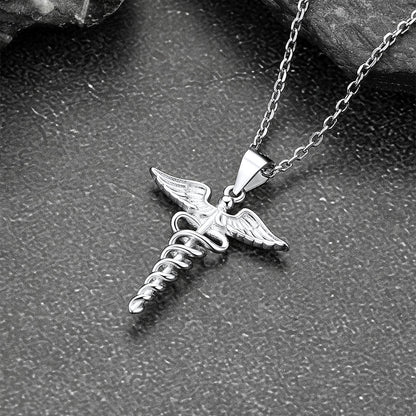 925 Sterling Silver Caduceus Necklace for Healthcare Professionals, Travelers