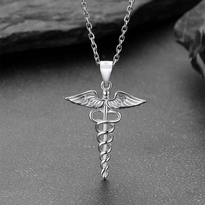 925 Sterling Silver Caduceus Necklace for Healthcare Professionals, Travelers