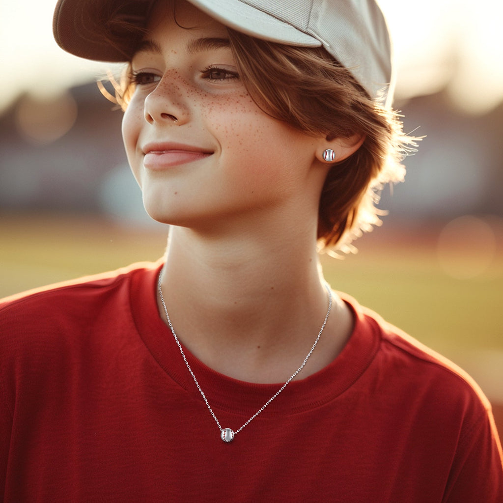 Sterling Silver Baseball Pendant Necklace for