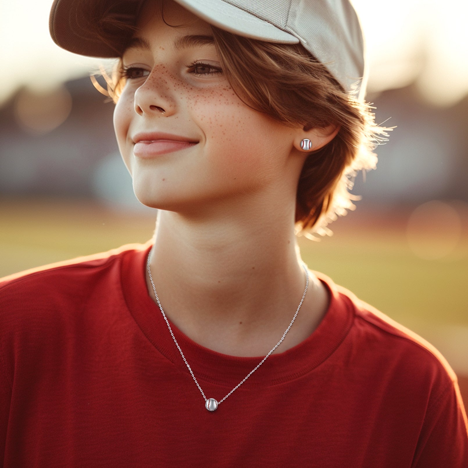 Sterling Silver Baseball Pendant Necklace for