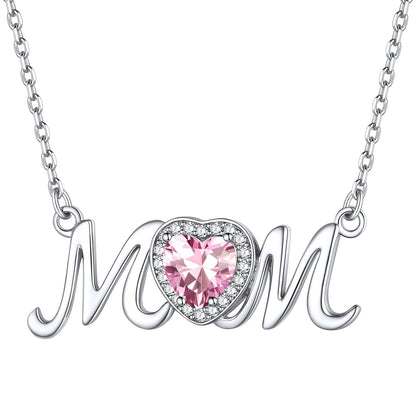Sterling Silver Heart Birthstone Mom Necklace for