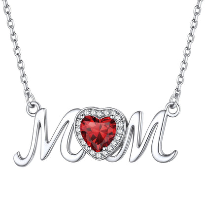 Sterling Silver Heart Birthstone Mom Necklace for