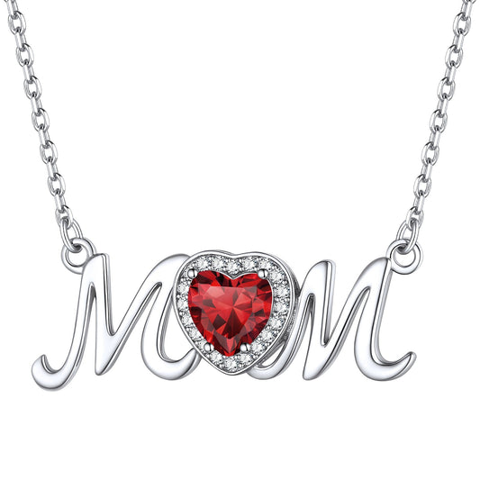 Sterling Silver Heart Birthstone Mom Necklace for