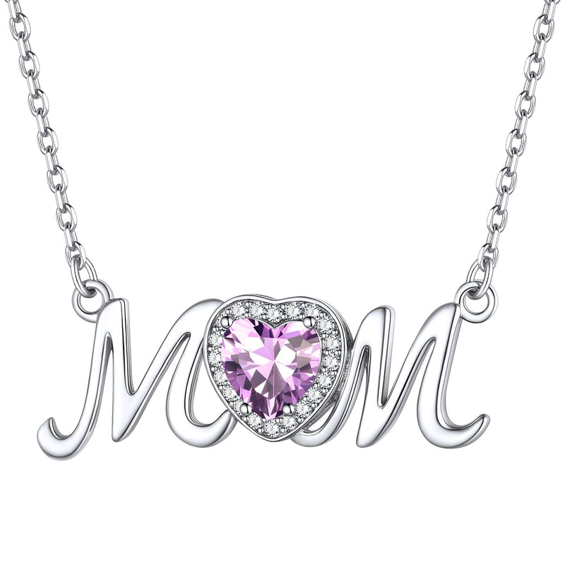Sterling Silver Heart Birthstone Mom Necklace for