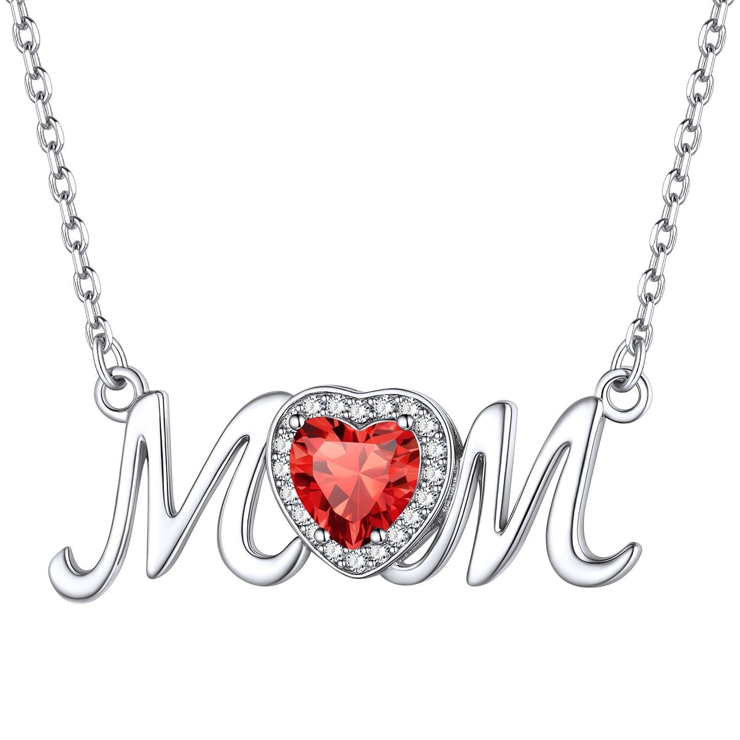 Sterling Silver Heart Birthstone Mom Necklace for