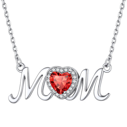 Sterling Silver Heart Birthstone Mom Necklace for