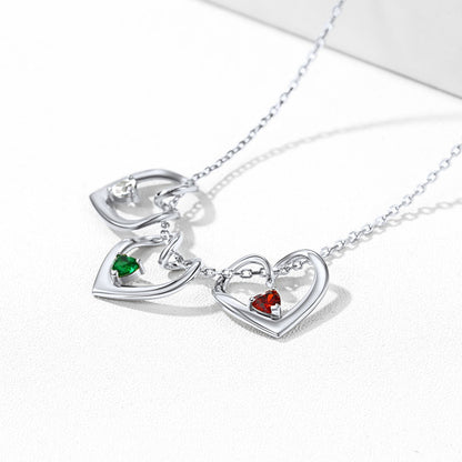 Sterling Silver Personalized 1-5 Hearts Birthstones Necklace for Family