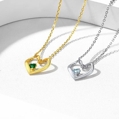 Sterling Silver Personalized 1-5 Hearts Birthstones Necklace for Family