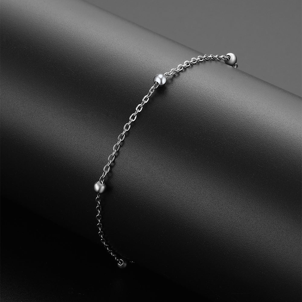 Stainless Steel Cable Chain Bobble Ankle Bracelet for Mom