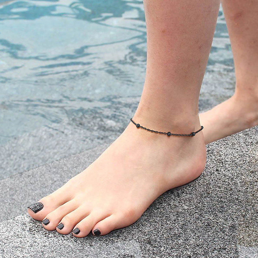 Stainless Steel Cable Chain Bobble Ankle Bracelet for Mom