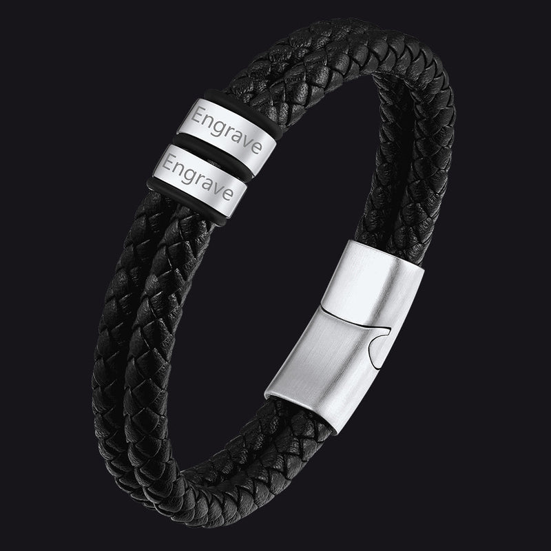 Personalized Braided Leather Bracelet With Engraved Name Beaded for