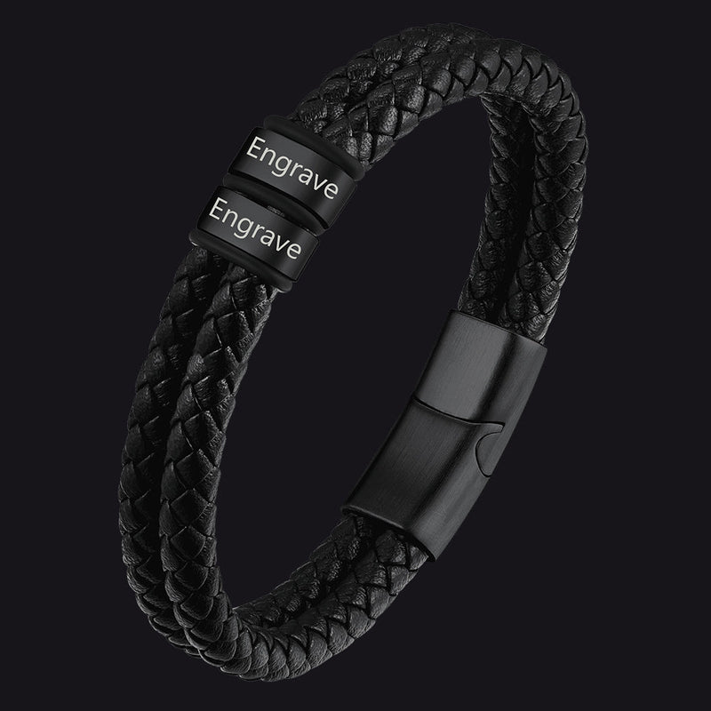 Personalized Braided Leather Bracelet With Engraved Name Beaded for