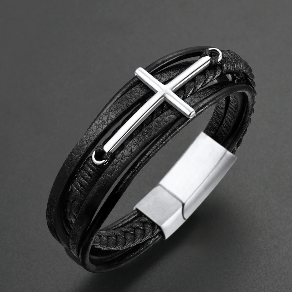 Christian Cross Braided Leather Bracelet Gift for