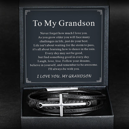 Christian Cross Braided Leather Bracelet Gift for
