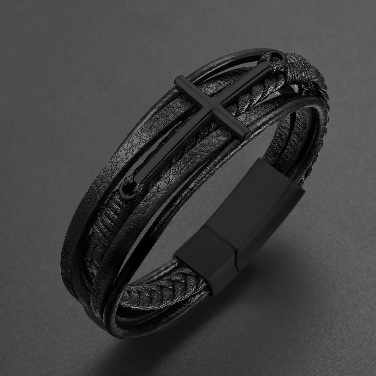 Christian Cross Multi-layer Braided Leather Bracelet for