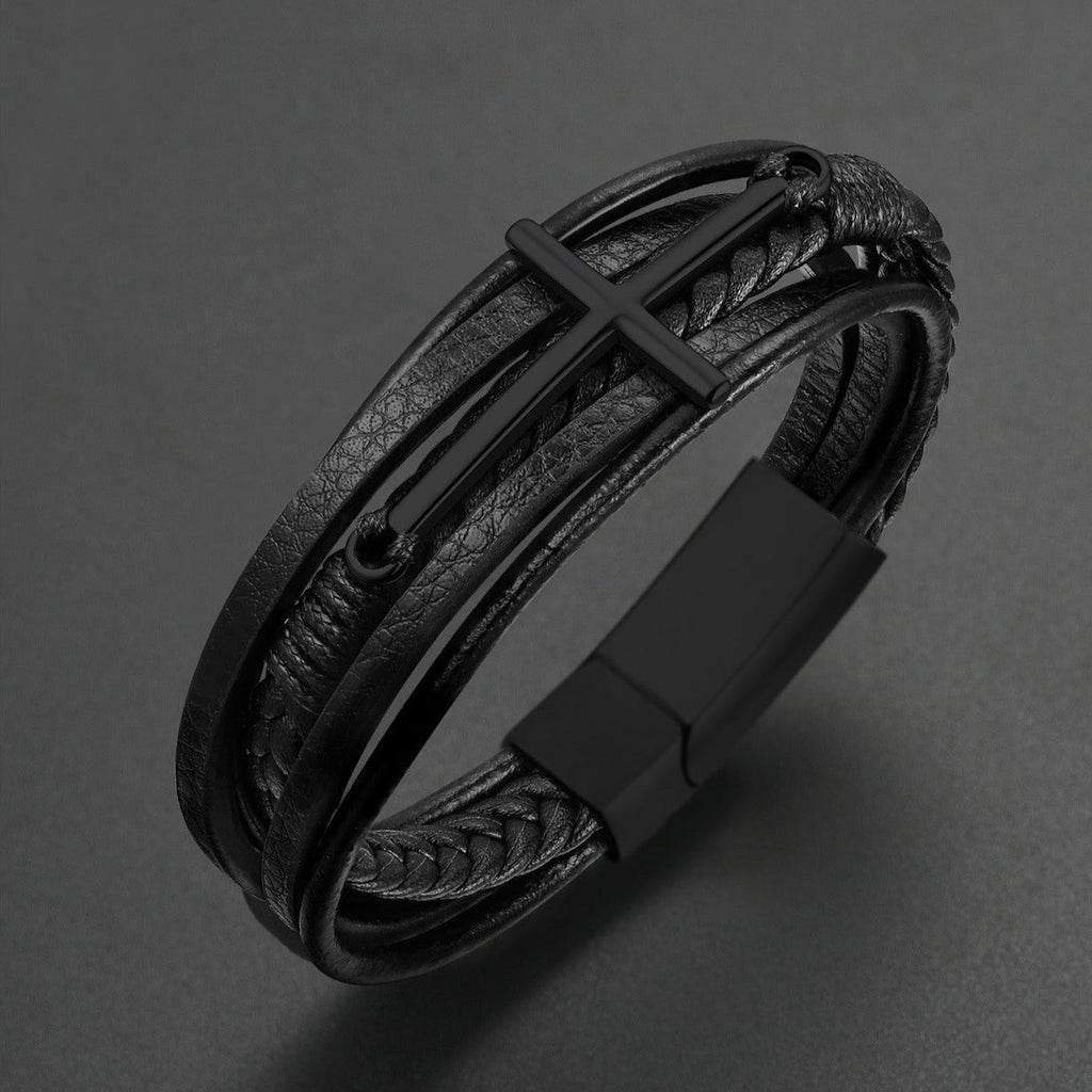 Christian Cross Braided Leather Bracelet Gift for