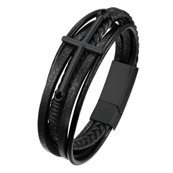 Christian Cross Multi-layer Braided Leather Bracelet for