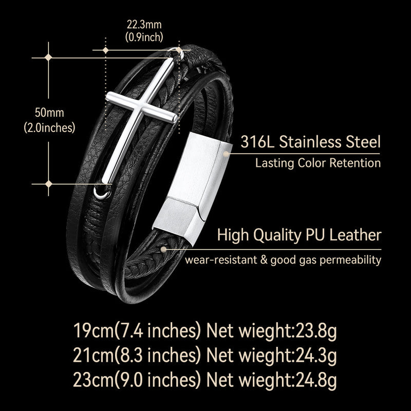 Christian Cross Braided Leather Bracelet Gift for