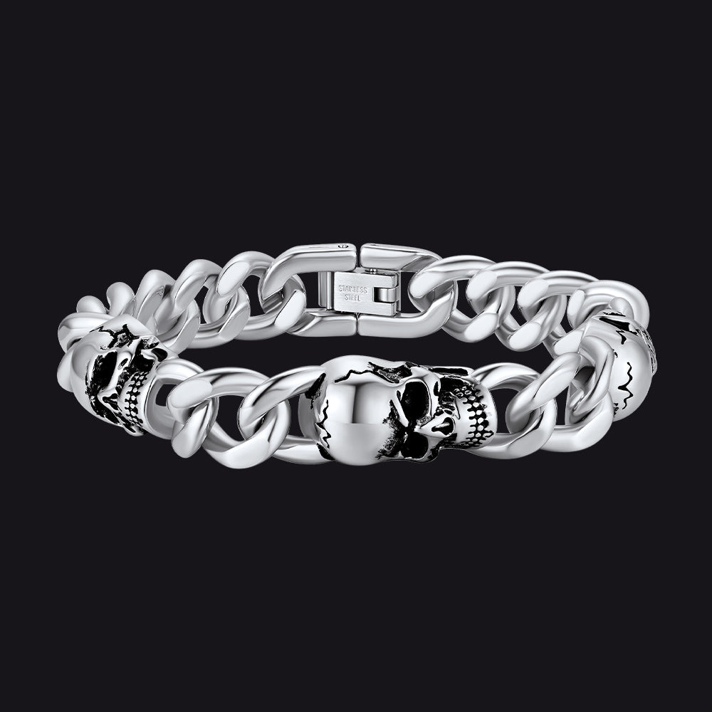 Gothic Skull Thick Cuban Chain Link Bracelet Halloween Gift for