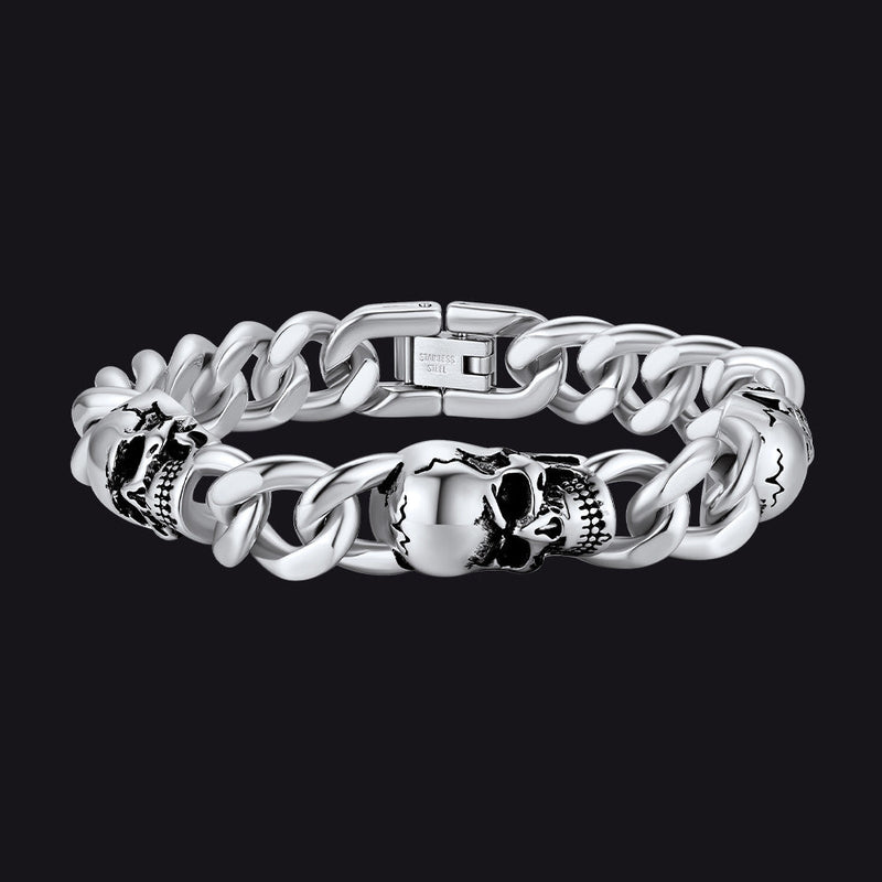 Gothic Skull Thick Cuban Chain Link Bracelet Halloween Gift for