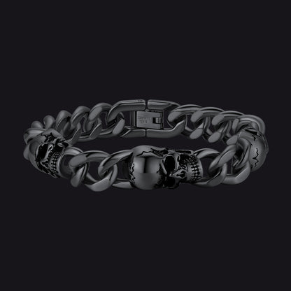 Gothic Skull Thick Cuban Chain Link Bracelet Halloween Gift for