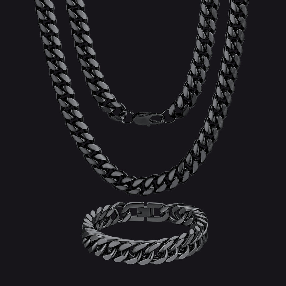 10mm Chunky Heavy Cuban Link Chain & Bracelet Set for