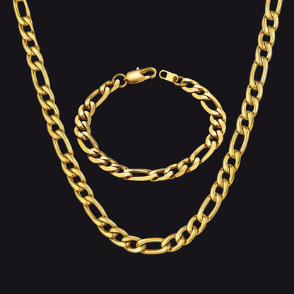 8mm Figaro Link Chain & Bracelet Bundle Set for