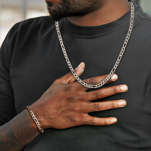 8mm Figaro Link Chain & Bracelet Bundle Set for