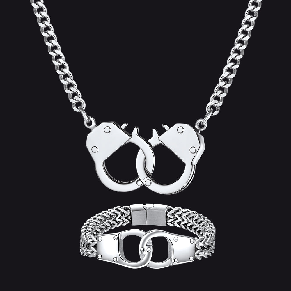 Gothic Punk Handcuff Necklace & Bracelet Jewelry Set for