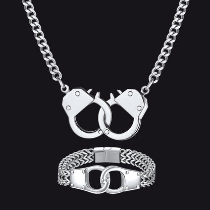 Gothic Punk Handcuff Necklace & Bracelet Jewelry Set for
