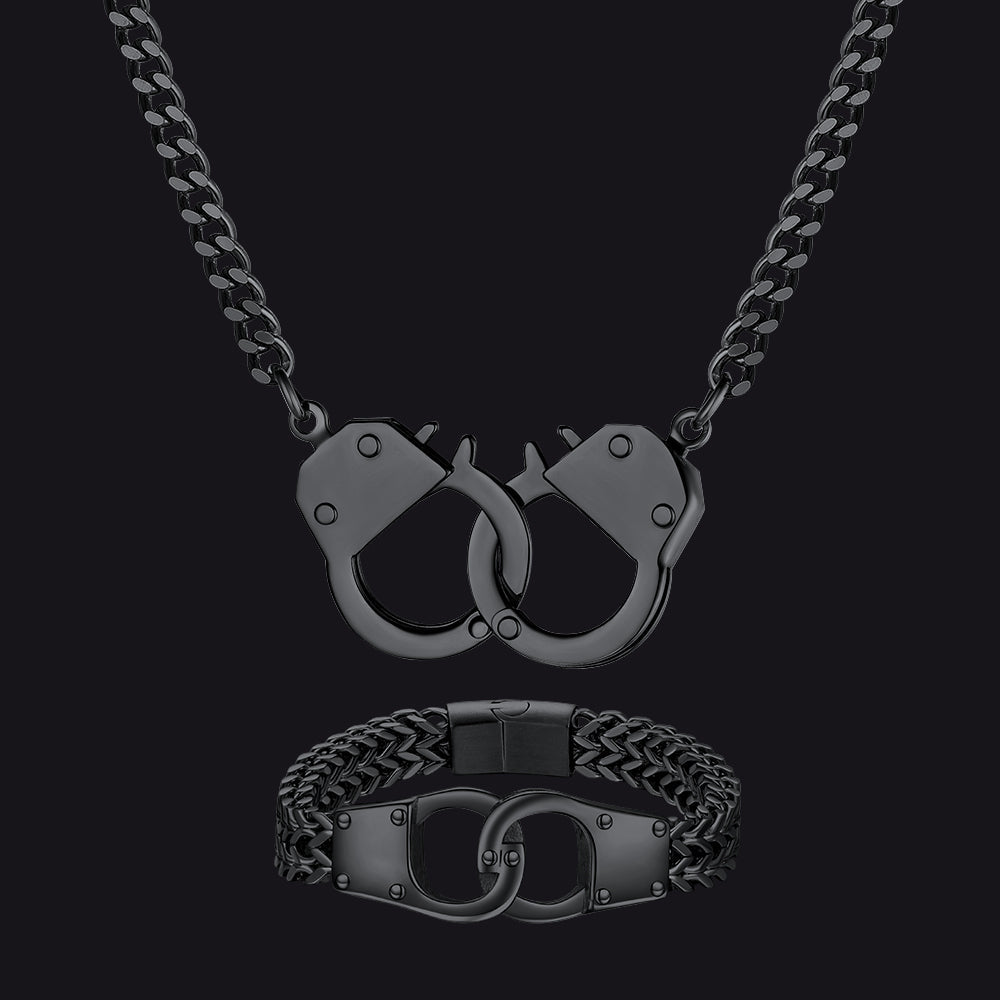 Gothic Punk Handcuff Necklace & Bracelet Jewelry Set for