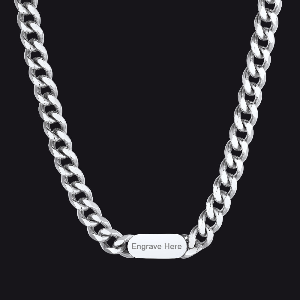 7mm Engraved Name Cuban Chain Choker Necklace for