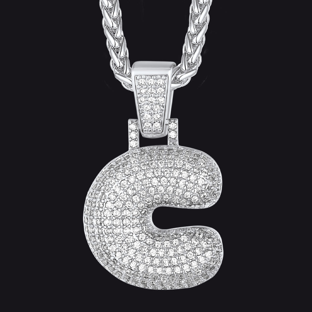 Diamond Bubble Letter Initial Necklace for