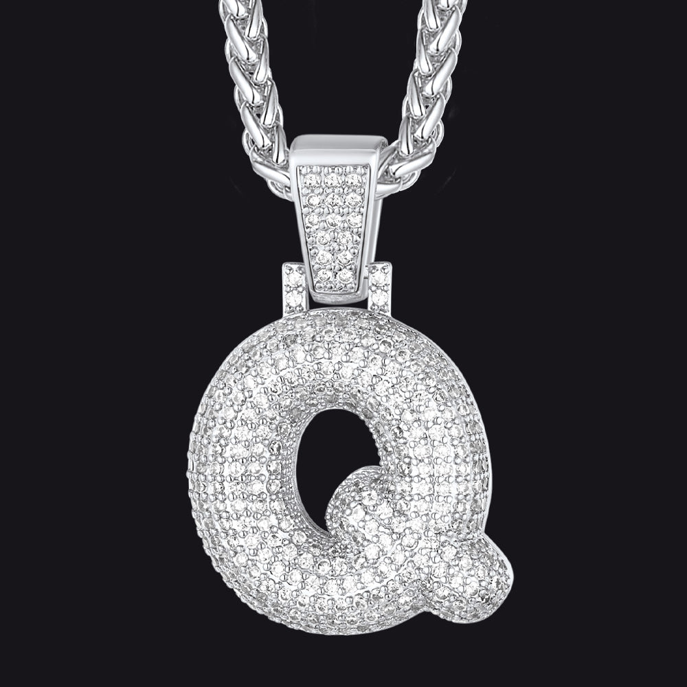 Diamond Bubble Letter Initial Necklace for