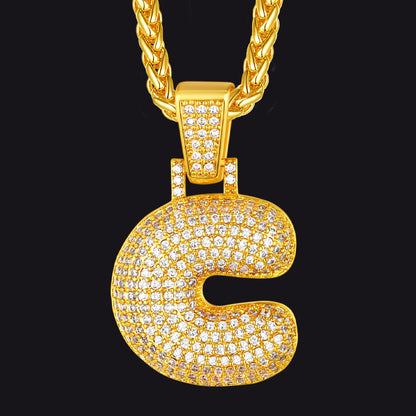 Diamond Bubble Letter Initial Necklace for