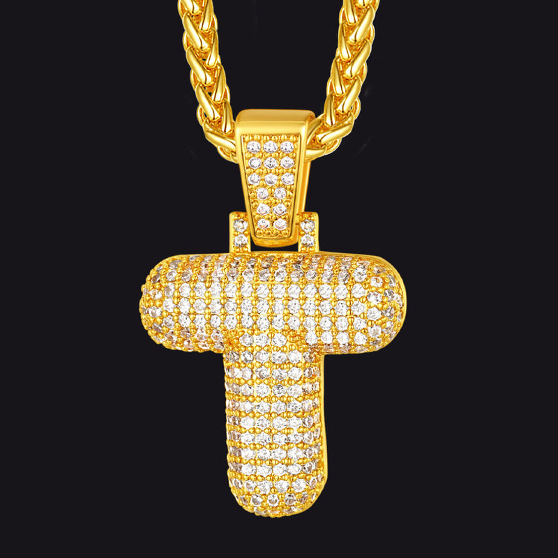 Diamond Bubble Letter Initial Necklace for