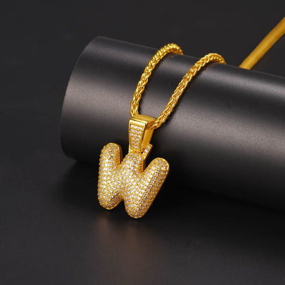 Diamond Bubble Letter Initial Necklace for