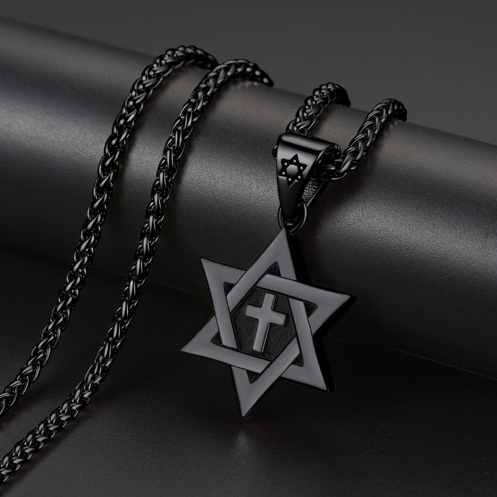 Jewish Star of David With Cross Necklace for