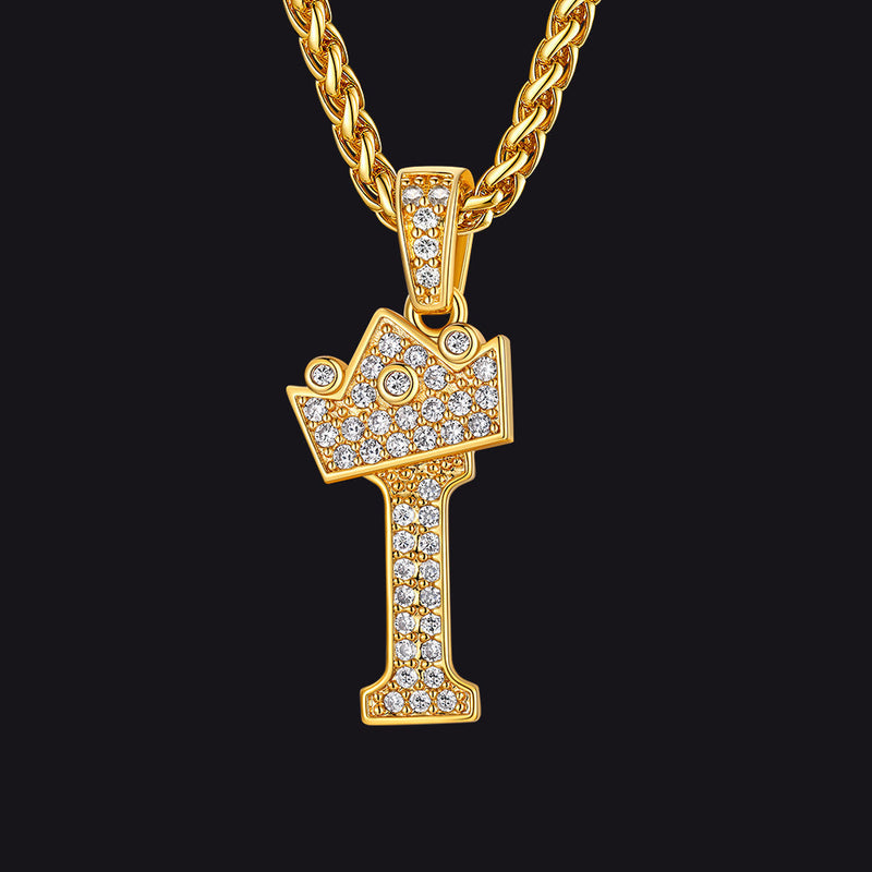 Sparkly Bling Crown Diamond Initial Letther Necklace for