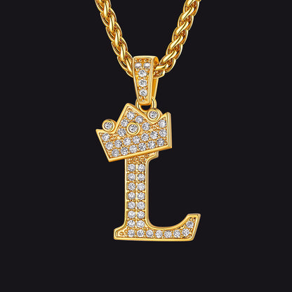 Sparkly Bling Crown Diamond Initial Letther Necklace for