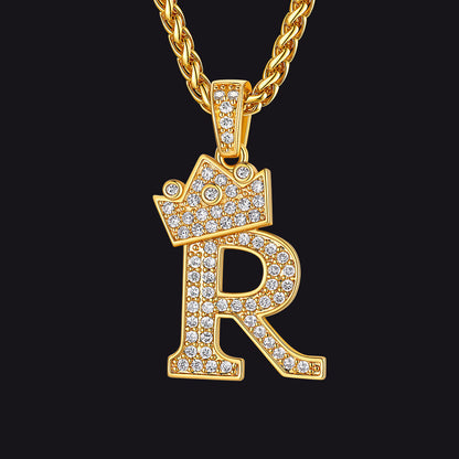 Sparkly Bling Crown Diamond Initial Letther Necklace for