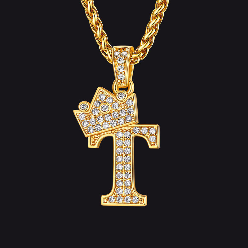 Sparkly Bling Crown Diamond Initial Letther Necklace for