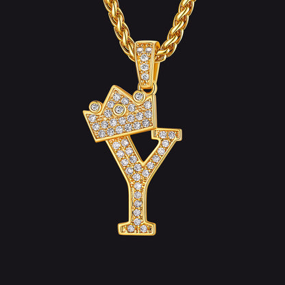 Sparkly Bling Crown Diamond Initial Letther Necklace for